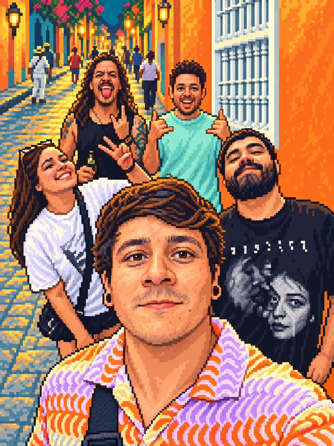 An evening group selfie before the city exploration.